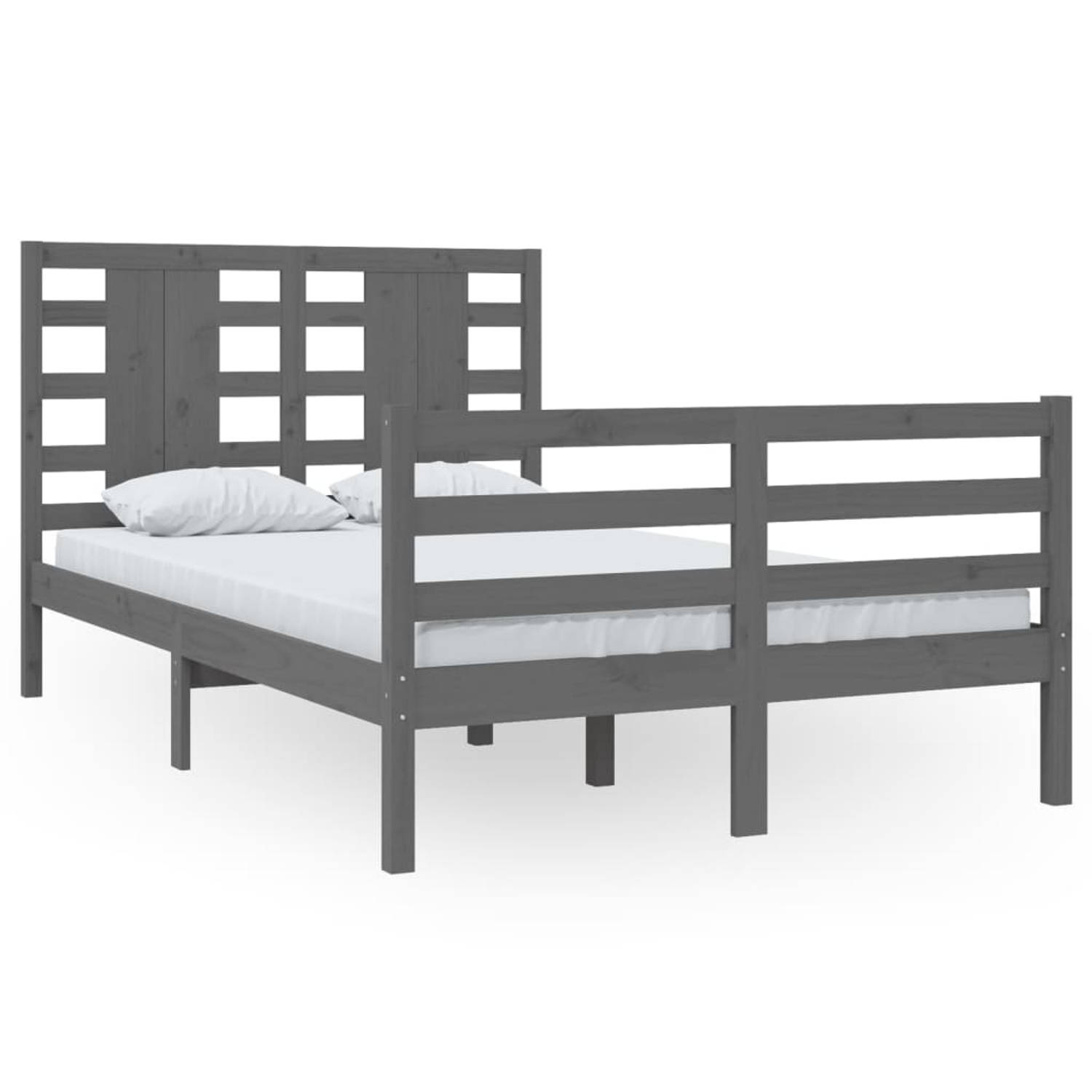 The Living Store Bedframe massief grenenhout grijs 120x200 cm - Bedframe - Bedframes - Bed - Bedbodem - Ledikant - Bed Frame - Massief Houten Bedframe - Slaapmeubel - Tweepersoonsb