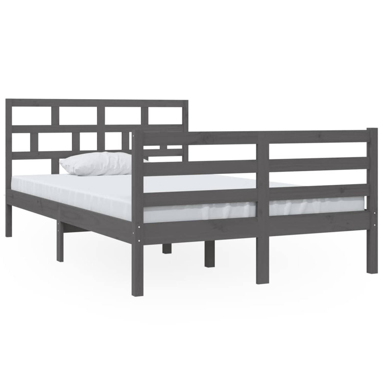 The Living Store Bedframe massief hout grijs 120x190 cm 4FT Small Double - Bedframe - Bedframes - Bed - Bedbodem - Ledikant - Bed Frame - Massief Houten Bedframe - Slaapmeubel - Tw