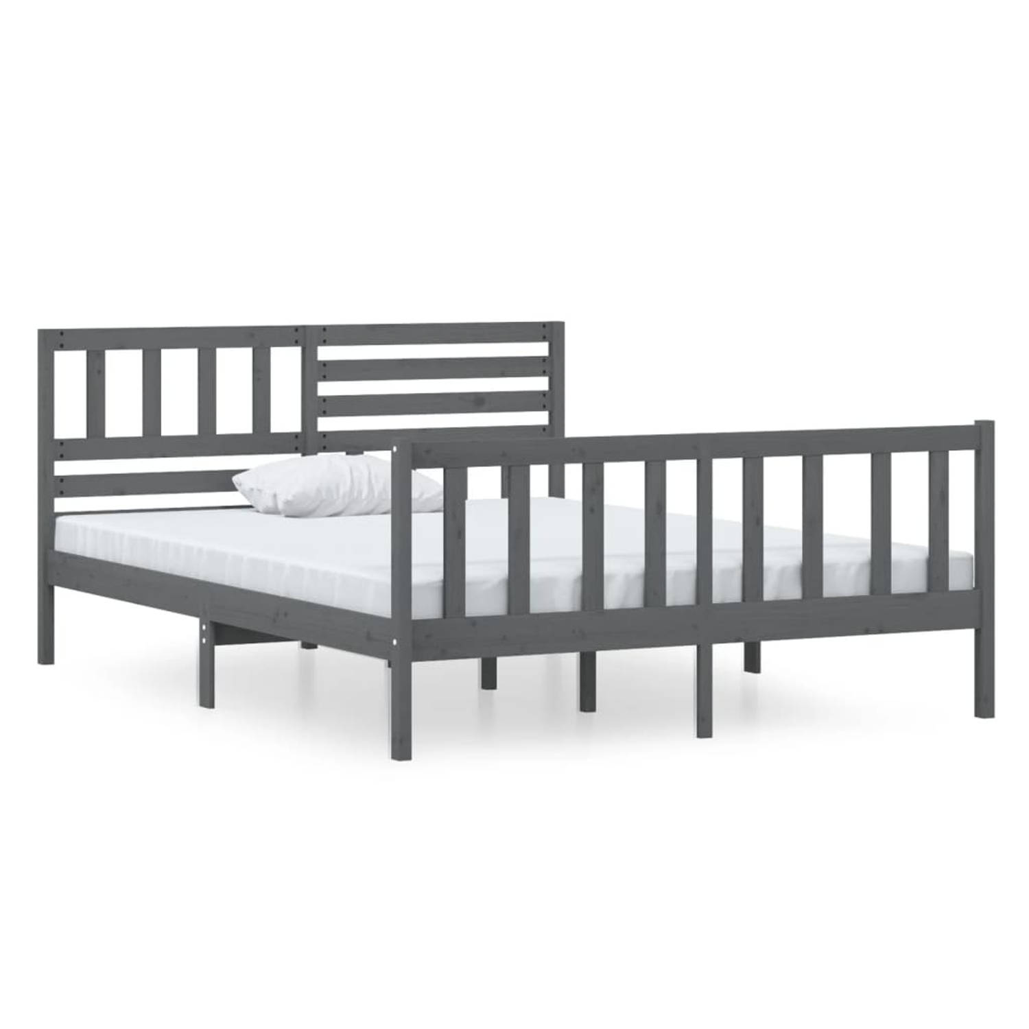 The Living Store Bedframe massief hout grijs 120x190 cm 4FT Small Double - Bedframe - Bedframes - Tweepersoonsbed - Bed - Bedombouw - Dubbel Bed - Frame - Bed Frame - Ledikant - Be