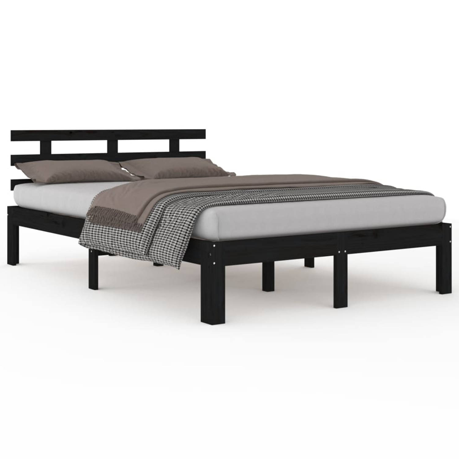 The Living Store Bedframe massief hout zwart 135x190 cm 4FT6 Double - Bedframe - Bedframes - Bed - Bedbodem - Ledikant - Bed Frame - Massief Houten Bedframe - Slaapmeubel - Tweeper
