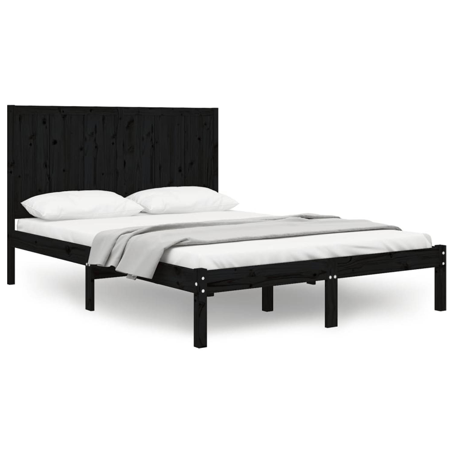 The Living Store Bedframe massief grenenhout zwart 150x200 cm 5FT King Size - Bed
