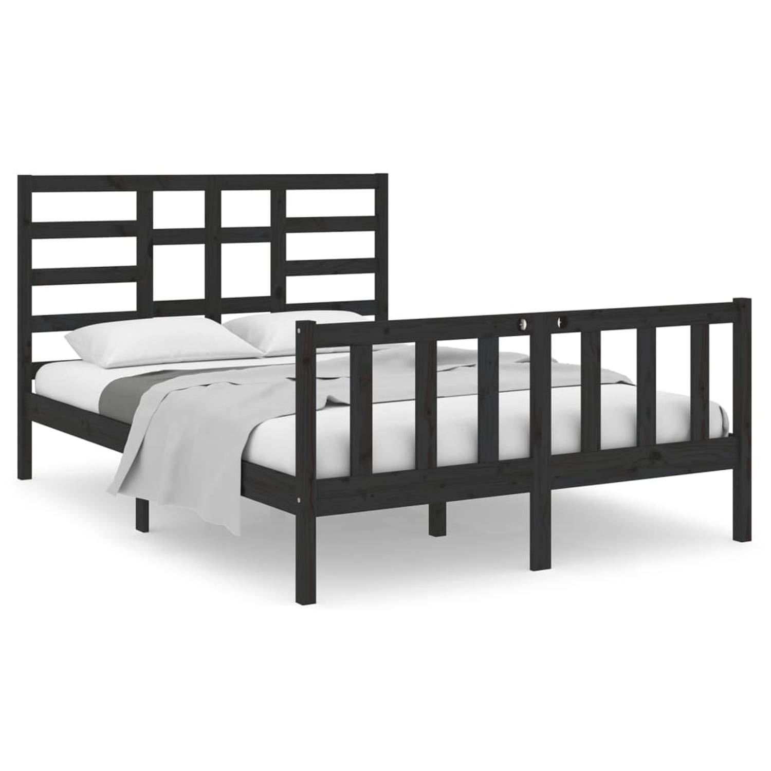 The Living Store Bedframe massief hout zwart 140x190 cm - Bedframe - Bedframes - Bed - Bedbodem - Ledikant - Bed Frame - Massief Houten Bedframe - Slaapmeubel - Tweepersoonsbed - B
