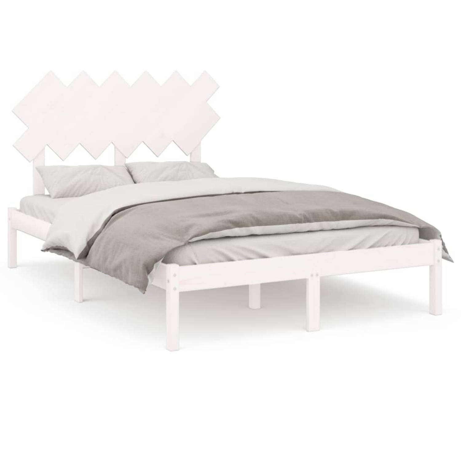 The Living Store Bedframe massief hout wit 120x200 cm - Bedframe - Bedframes - Bed - Bedbodem - Ledikant - Bed Frame - Massief Houten Bedframe - Slaapmeubel - Tweepersoonsbed - Bed