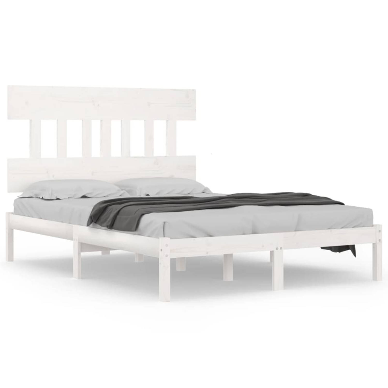 The Living Store Bedframe massief hout wit 140x200 cm - Bedframe - Bedframes - Tweepersoonsbed - Bed - Bedombouw - Dubbel Bed - Frame - Bed Frame - Ledikant - Bedframe Met Hoofdein