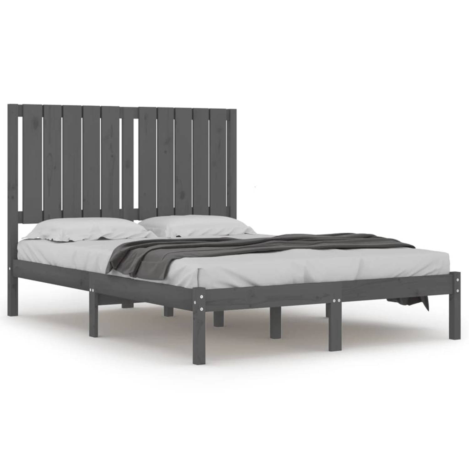 The Living Store Bedframe massief grenenhout grijs 120x200 cm - Bedframe - Bedframes - Bed - Bedbodem - Ledikant - Bed Frame - Massief Houten Bedframe - Slaapmeubel - Tweepersoonsb