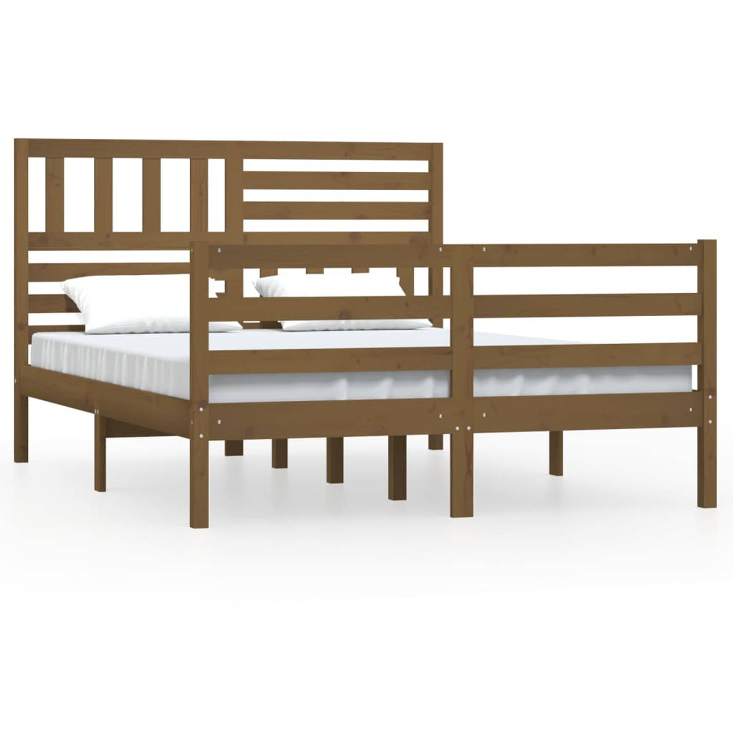 The Living Store Bedframe massief hout honingbruin 150x200cm 5FT King Size - Bedframe - Bedframes - Tweepersoonsbed - Bed - Bedombouw - Dubbel Bed - Frame - Bed Frame - Ledikant -