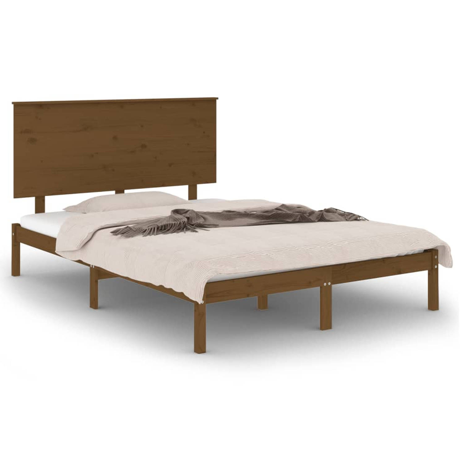 The Living Store Bedframe massief hout honingbruin 120x190 cm 4FT Small Double - Bedframe - Bedframes - Bed - Bedbodem - Ledikant - Bed Frame - Massief Houten Bedframe - Slaapmeube