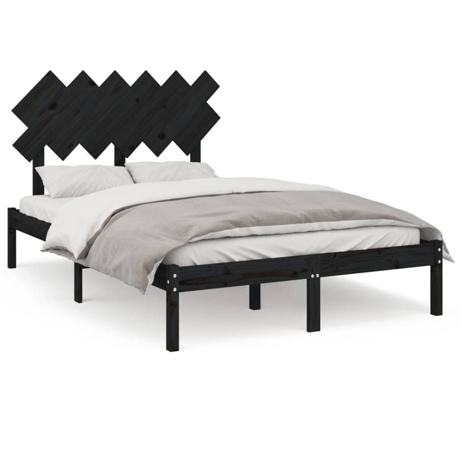 The Living Store Bedframe massief hout zwart 120x190 cm 4FT Small Double - Bedframe - Bedframes - Bed - Bedbodem - Ledikant - Bed Frame - Massief Houten Bedframe - Slaapmeubel - Tw