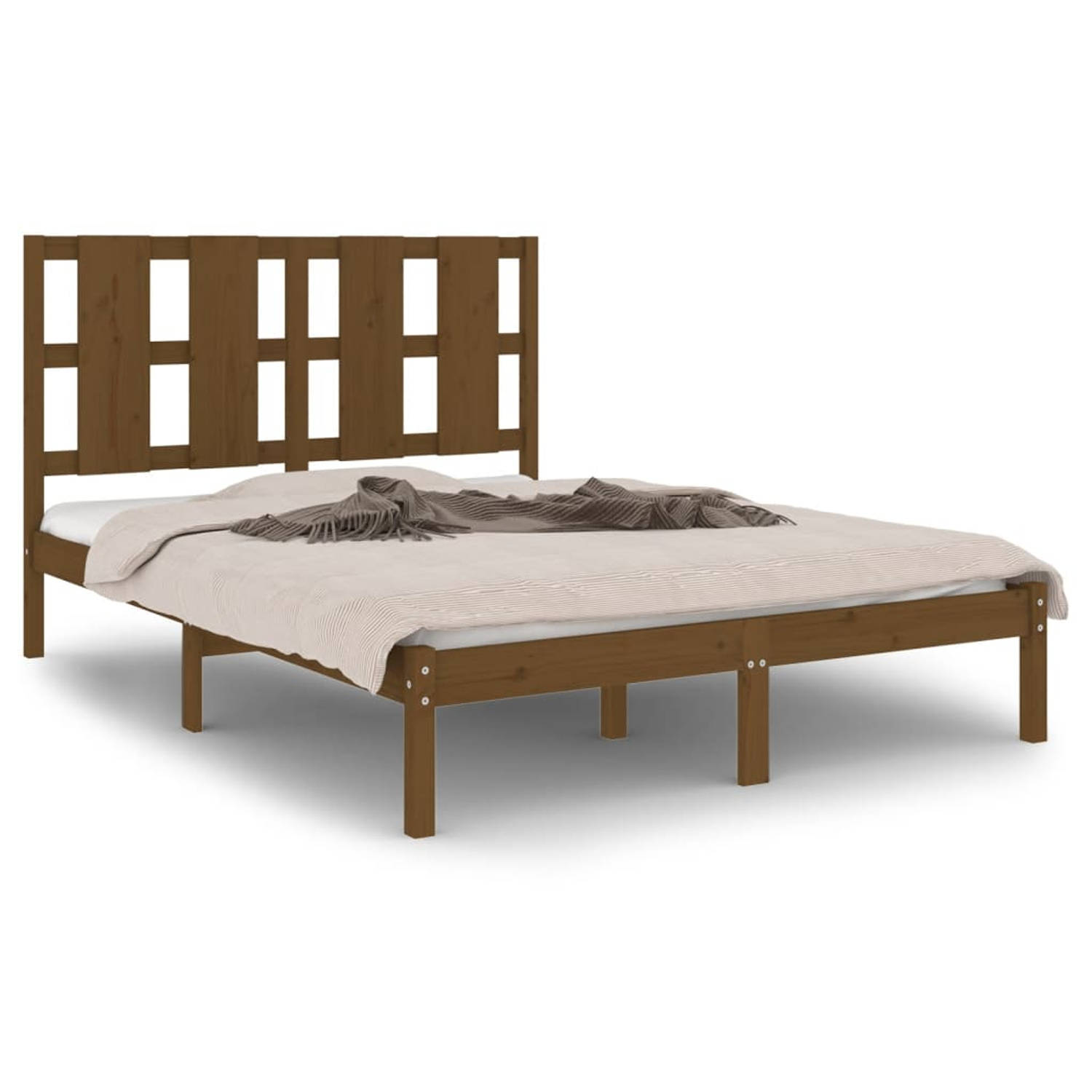 The Living Store Bedframe massief grenenhout honingbruin 120x200 cm - Bedframe - Bedframes - Bed - Bedbodem - Ledikant - Bed Frame - Massief Houten Bedframe - Slaapmeubel - Tweeper