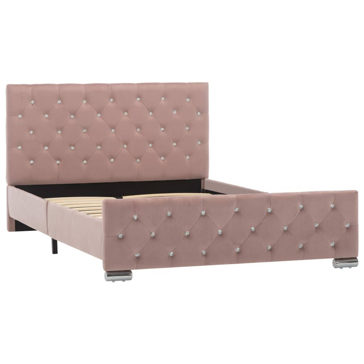 The Living Store Bedframe fluweel roze 120x200 cm - Bed