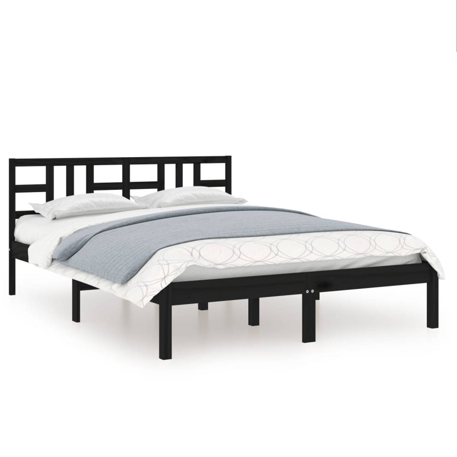 The Living Store Bedframe massief hout zwart 140x190 cm - Bedframe - Bedframes - Tweepersoonsbed - Bed - Bedombouw - Dubbel Bed - Frame - Bed Frame - Ledikant - Houten Bedframe - T