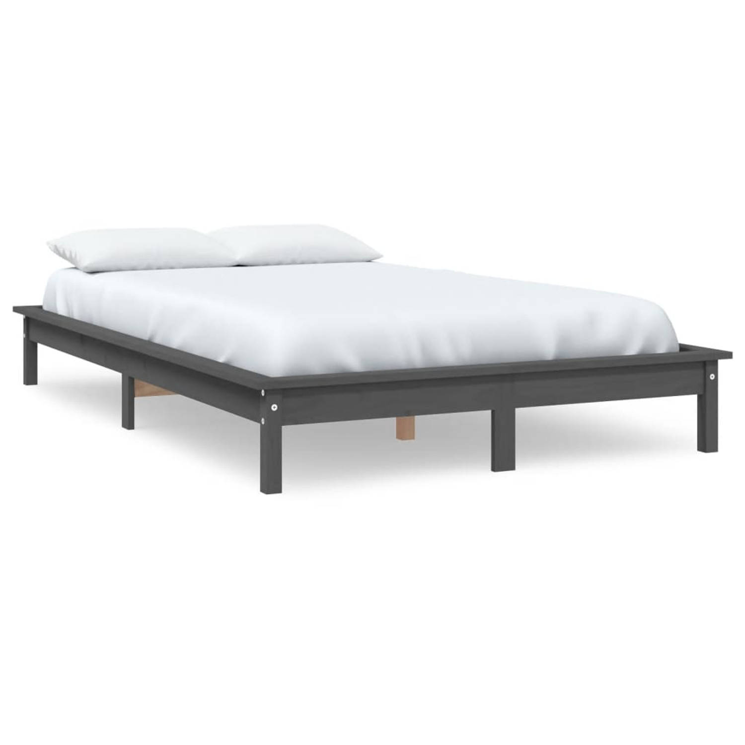 The Living Store Bedframe massief grenenhout grijs 120x200 cm - Bedframe - Bedframes - Bed - Bedbodem - Ledikant - Bed Frame - Massief Houten Bedframe - Slaapmeubel - Tweepersoonsb