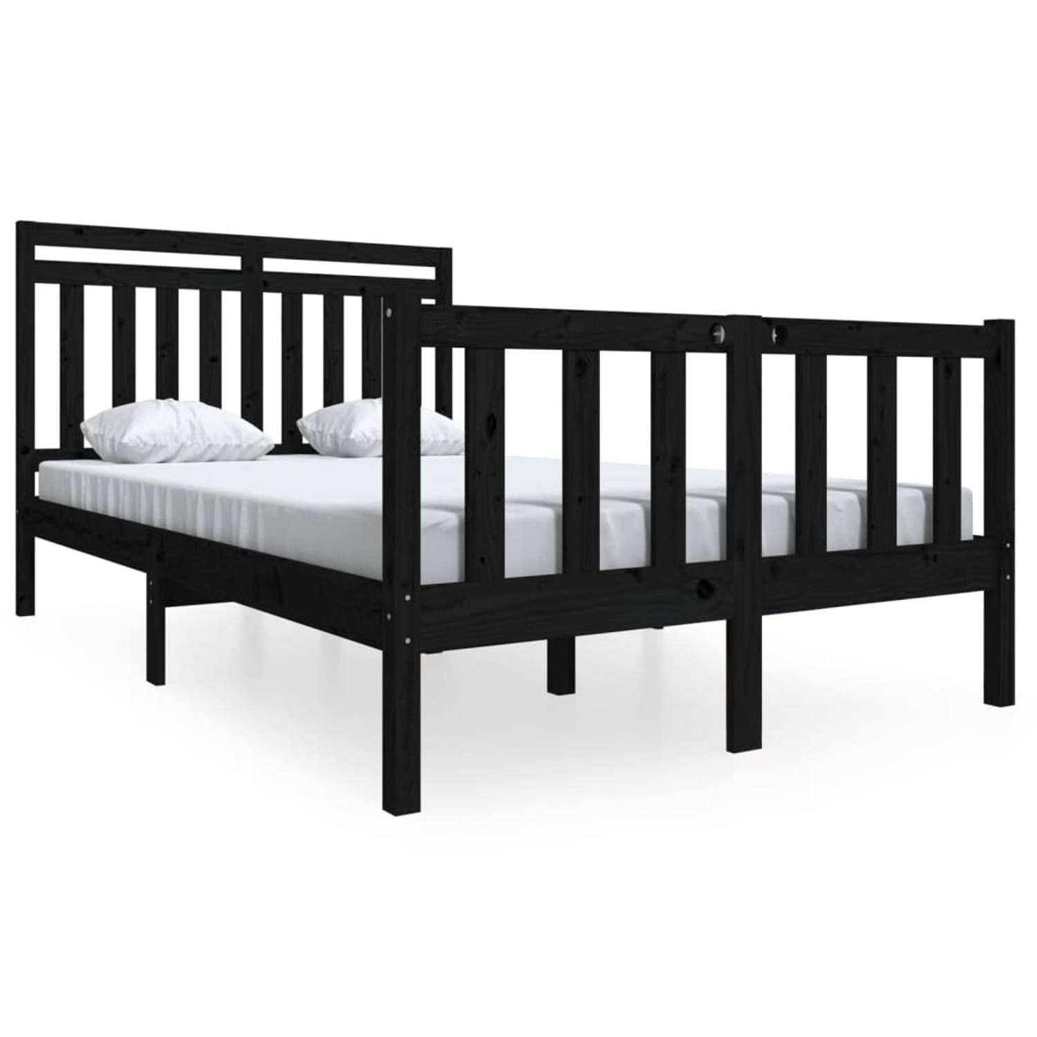 The Living Store Bedframe massief hout zwart 140x190 cm - Bedframe - Bedframes - Tweepersoonsbed - Bed - Bedombouw - Dubbel Bed - Frame - Bed Frame - Ledikant - Bedframe Met Hoofde