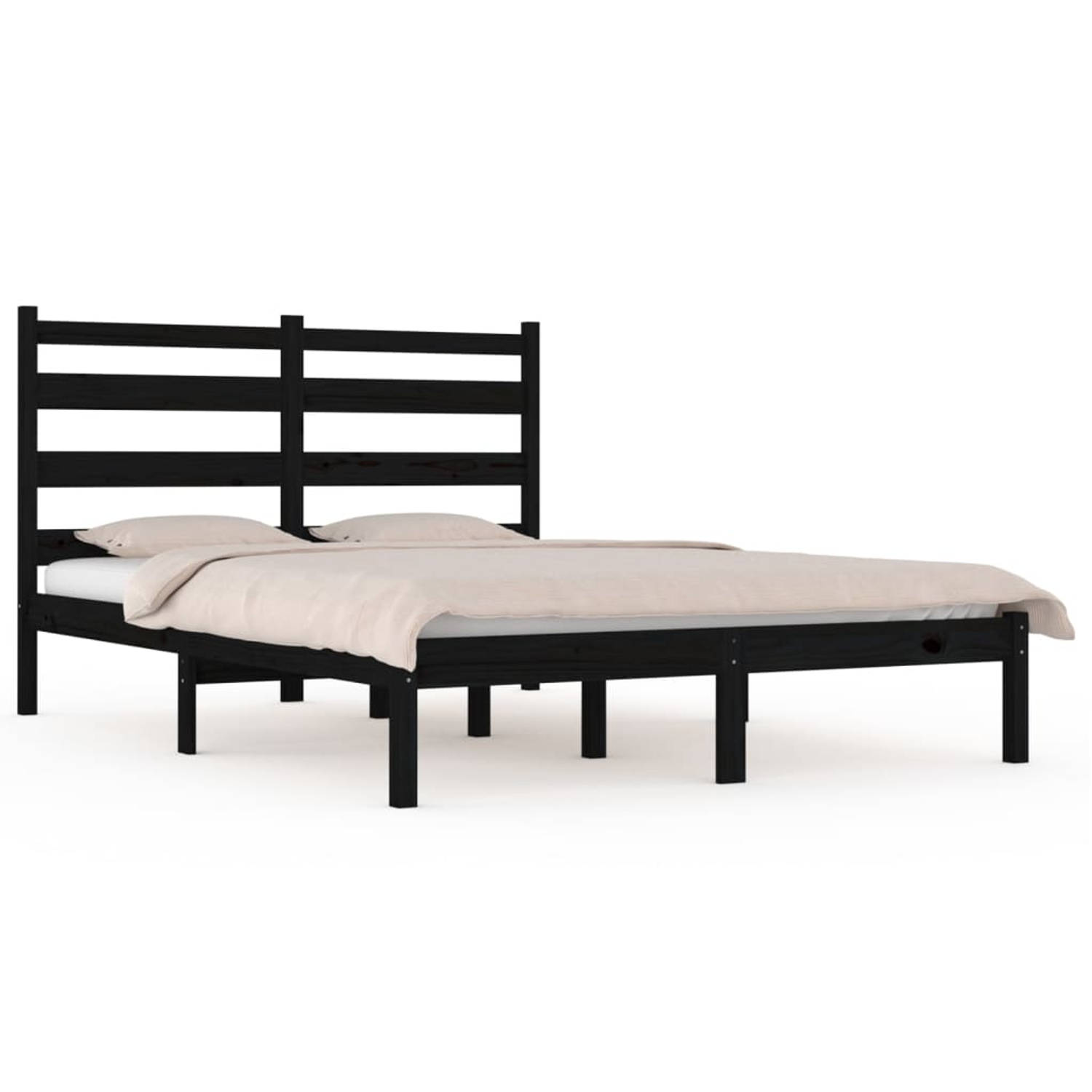The Living Store Bedframe massief grenenhout zwart 160x200 cm - Bedframe - Bedframes - Tweepersoonsbed - Bed - Bedden - Bedombouw - Dubbel Bed - Frame - Bed Frame - Ledikant - Hout