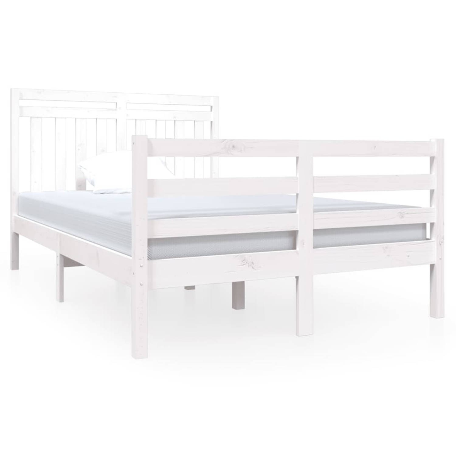 The Living Store Bedframe massief hout wit 120x190 cm 4FT Small Double - Bedframe - Bedframes - Tweepersoonsbed - Bed - Bedombouw - Dubbel Bed - Frame - Bed Frame - Ledikant - Bedf