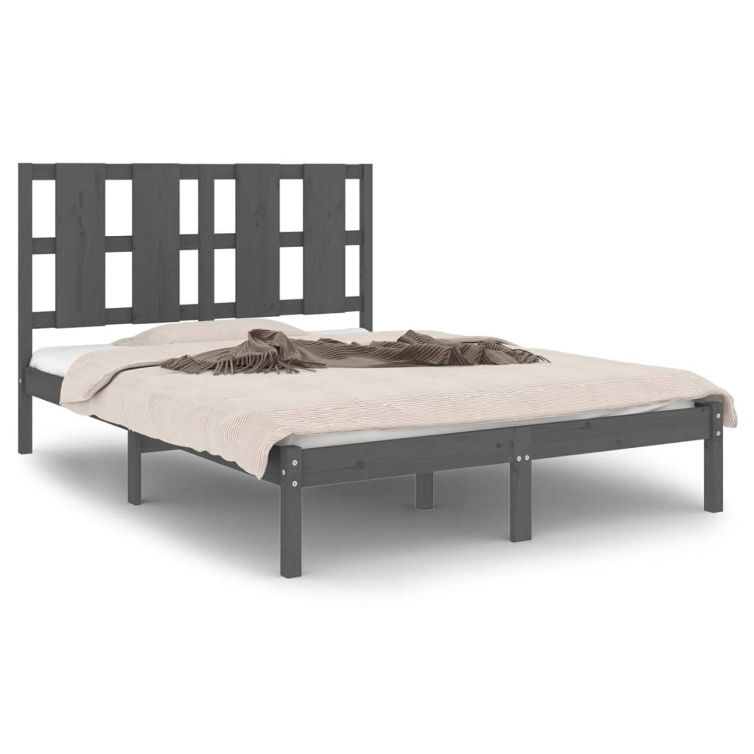 The Living Store Bedframe massief grenenhout grijs 120x200 cm - Bedframe - Bedframes - Bed - Bedbodem - Ledikant - Bed Frame - Massief Houten Bedframe - Slaapmeubel - Tweepersoonsb