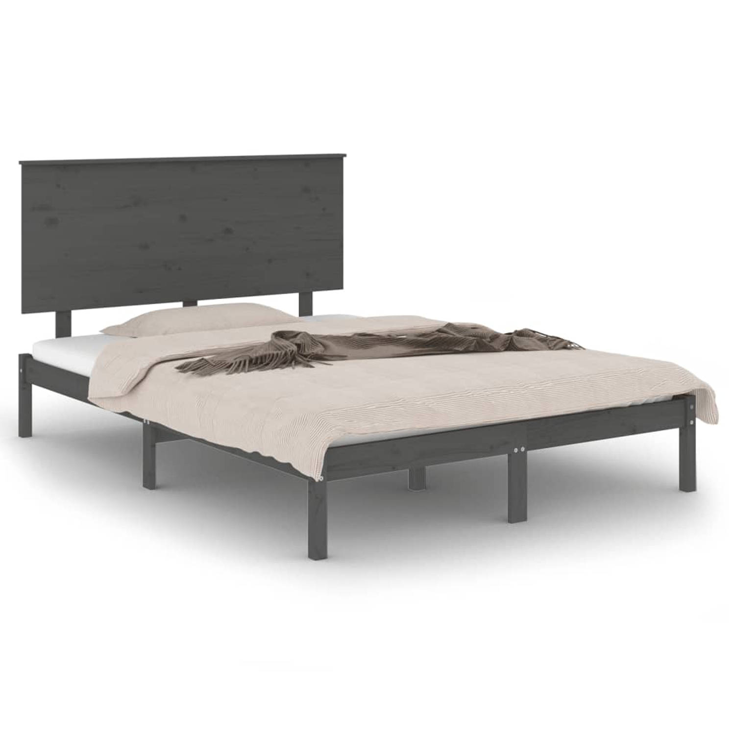 The Living Store Bedframe massief hout grijs 120x190 cm 4FT Small Double - Bedframe - Bedframes - Bed - Bedbodem - Ledikant - Bed Frame - Massief Houten Bedframe - Slaapmeubel - Tw