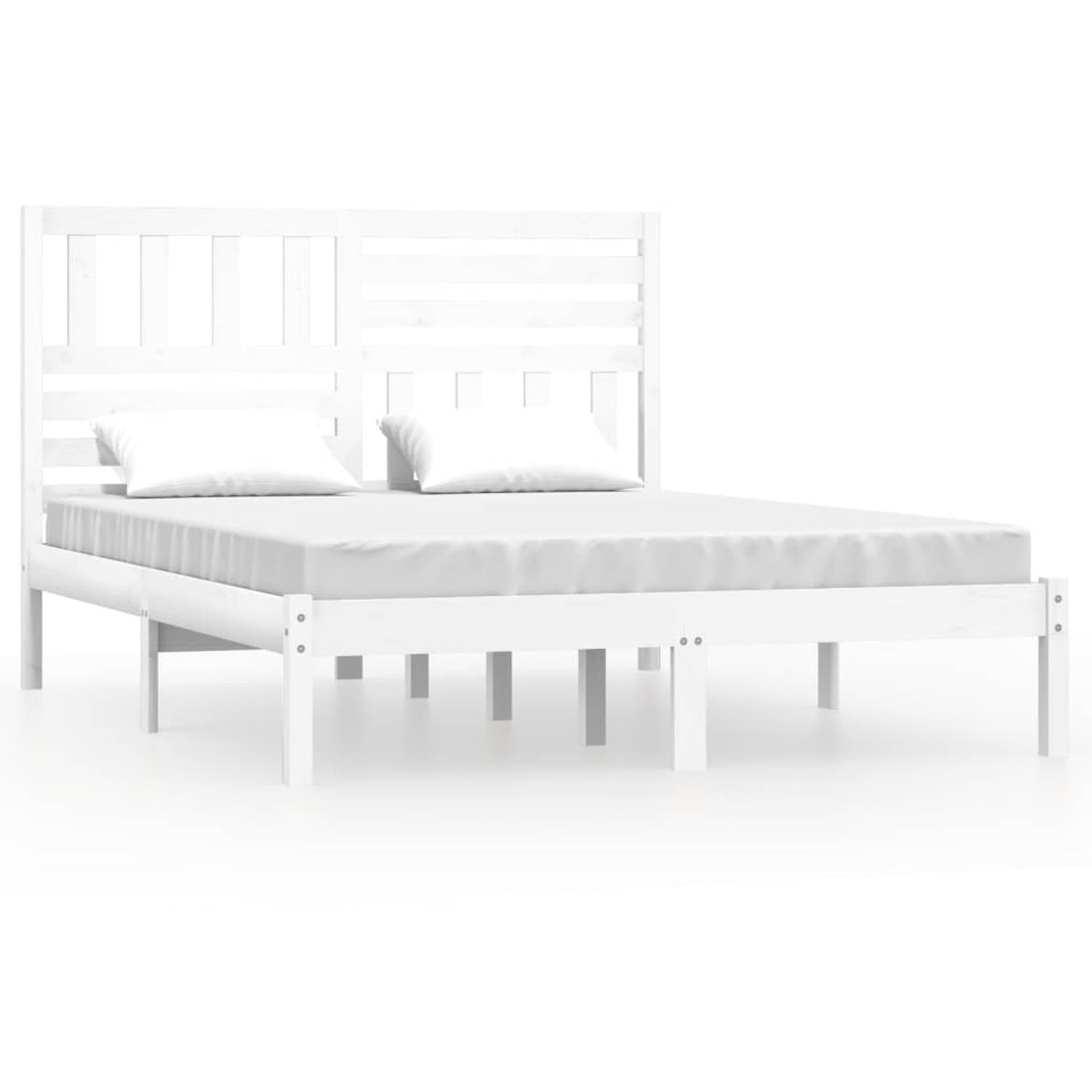 The Living Store Bedframe massief grenenhout wit 150x200 cm King Size - Bed