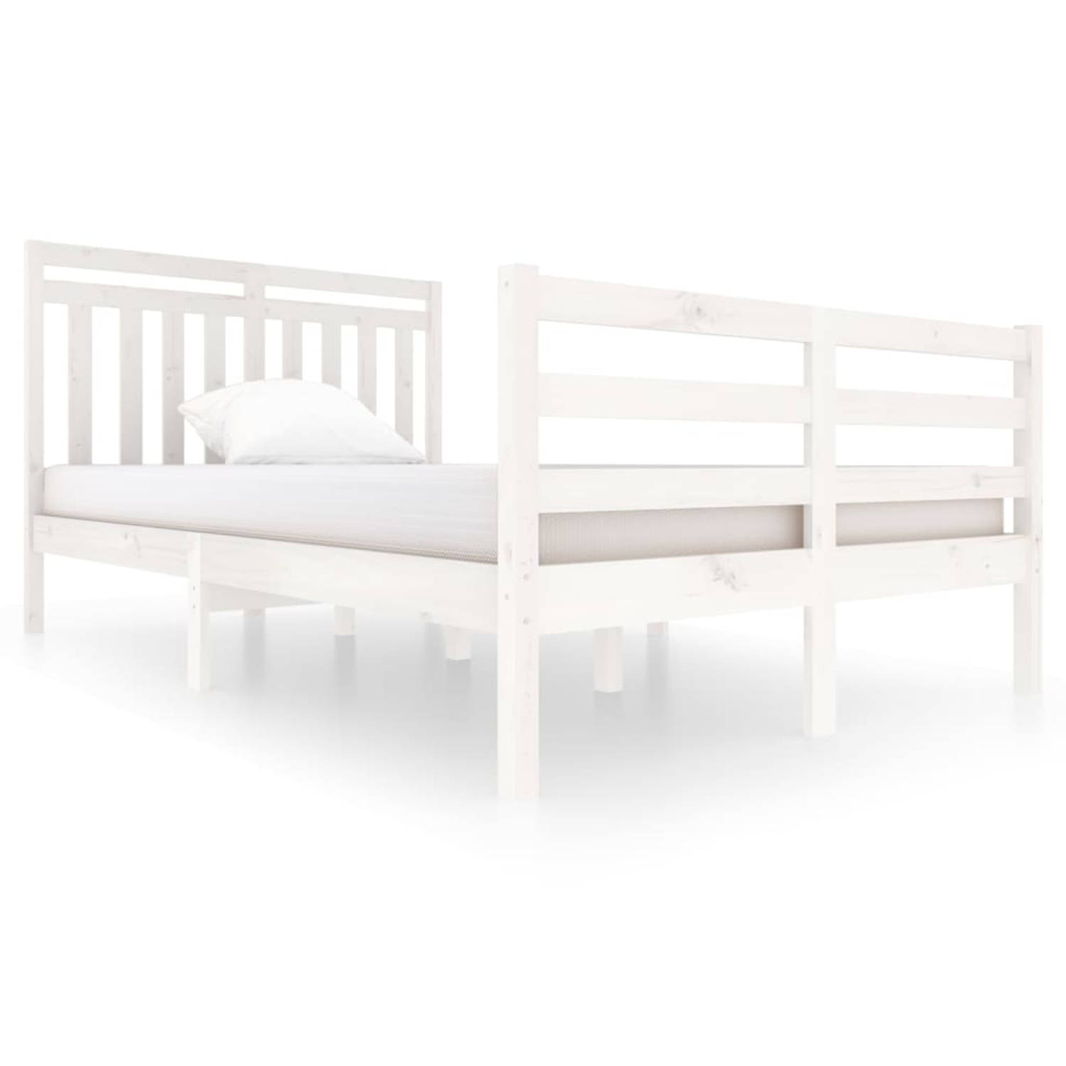 The Living Store Bedframe massief hout wit 120x200 cm - Bedframe - Bedframes - Tweepersoonsbed - Bed - Bedombouw - Dubbel Bed - Frame - Bed Frame - Ledikant - Bedframe Met Hoofdein