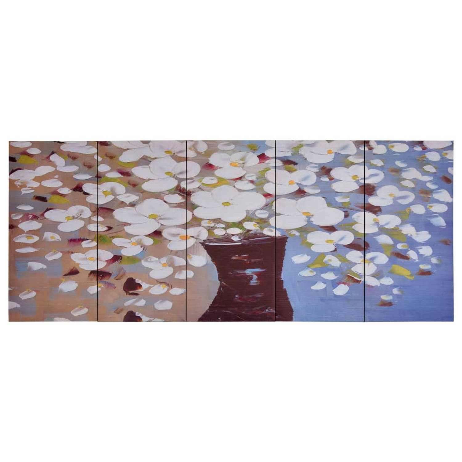 The Living Store Canvas Wandprintset - Bloemen in vaas - 200 x 80 cm - 5-delig - Meerkleurig