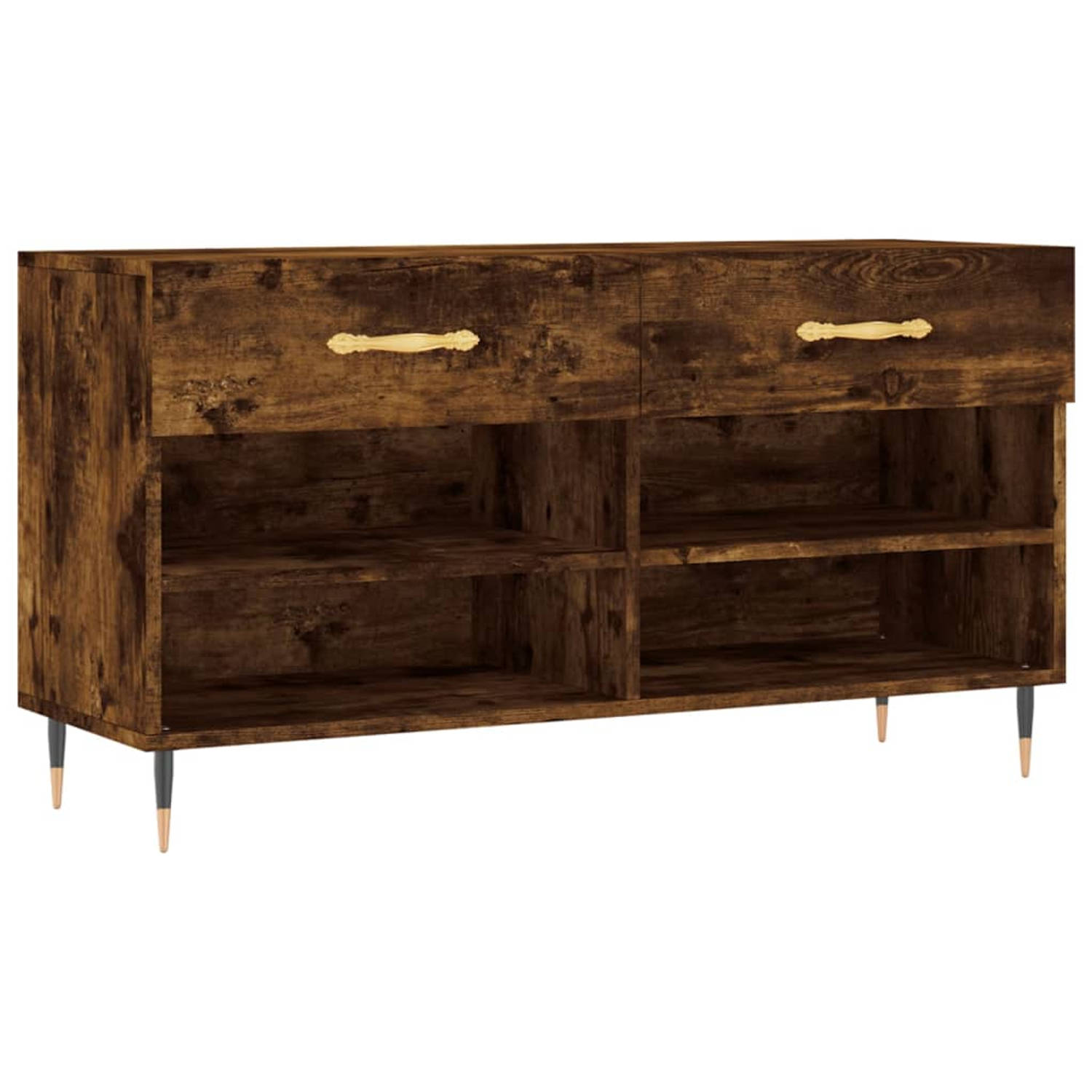 The Living Store Schoenenbank 102x35x55 cm bewerkt hout gerookt eikenkleurig - Schoenenkast