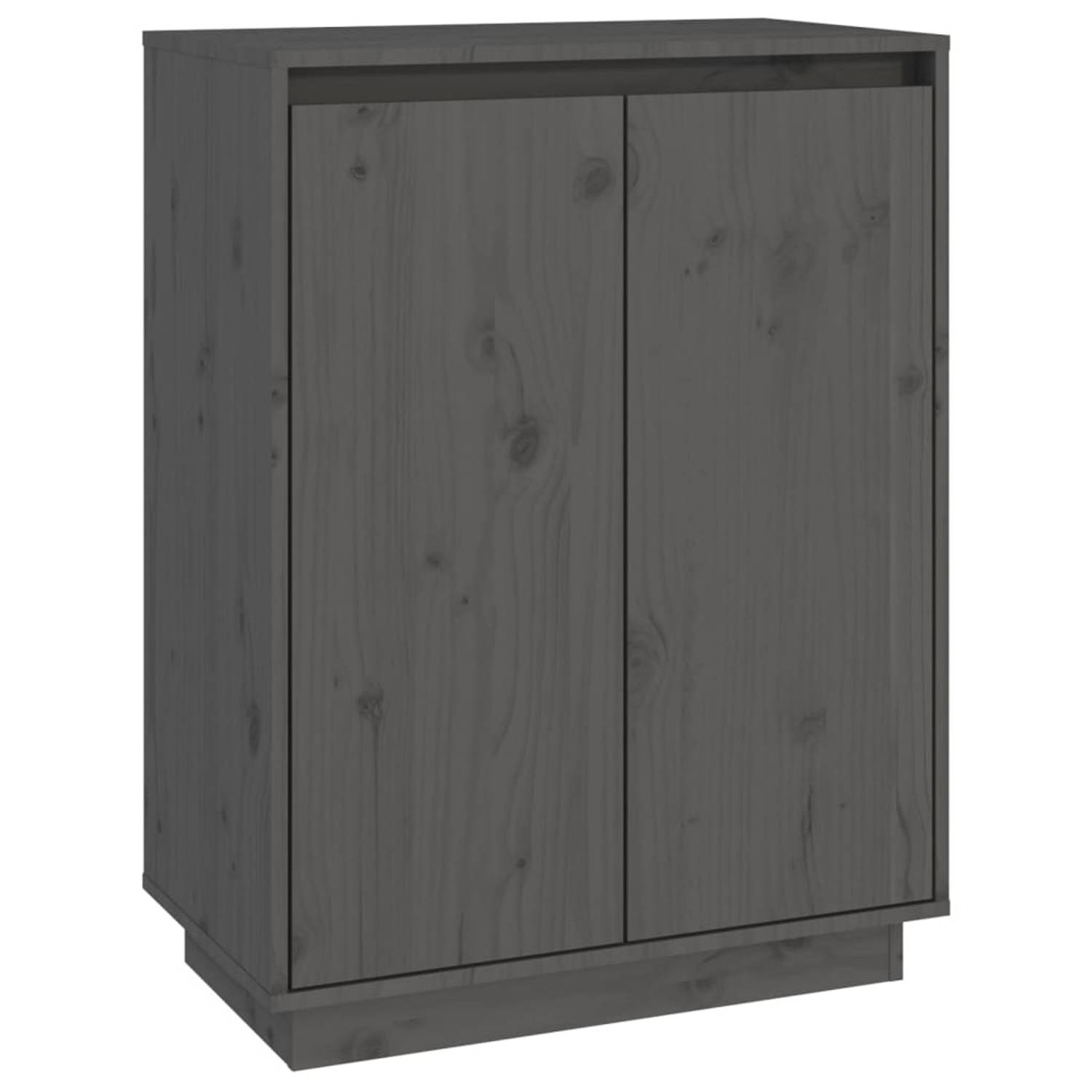 The Living Store Schoenenkast Massief Grenenhout - Grijs - 60 x 35 x 80 cm - Wandmontage