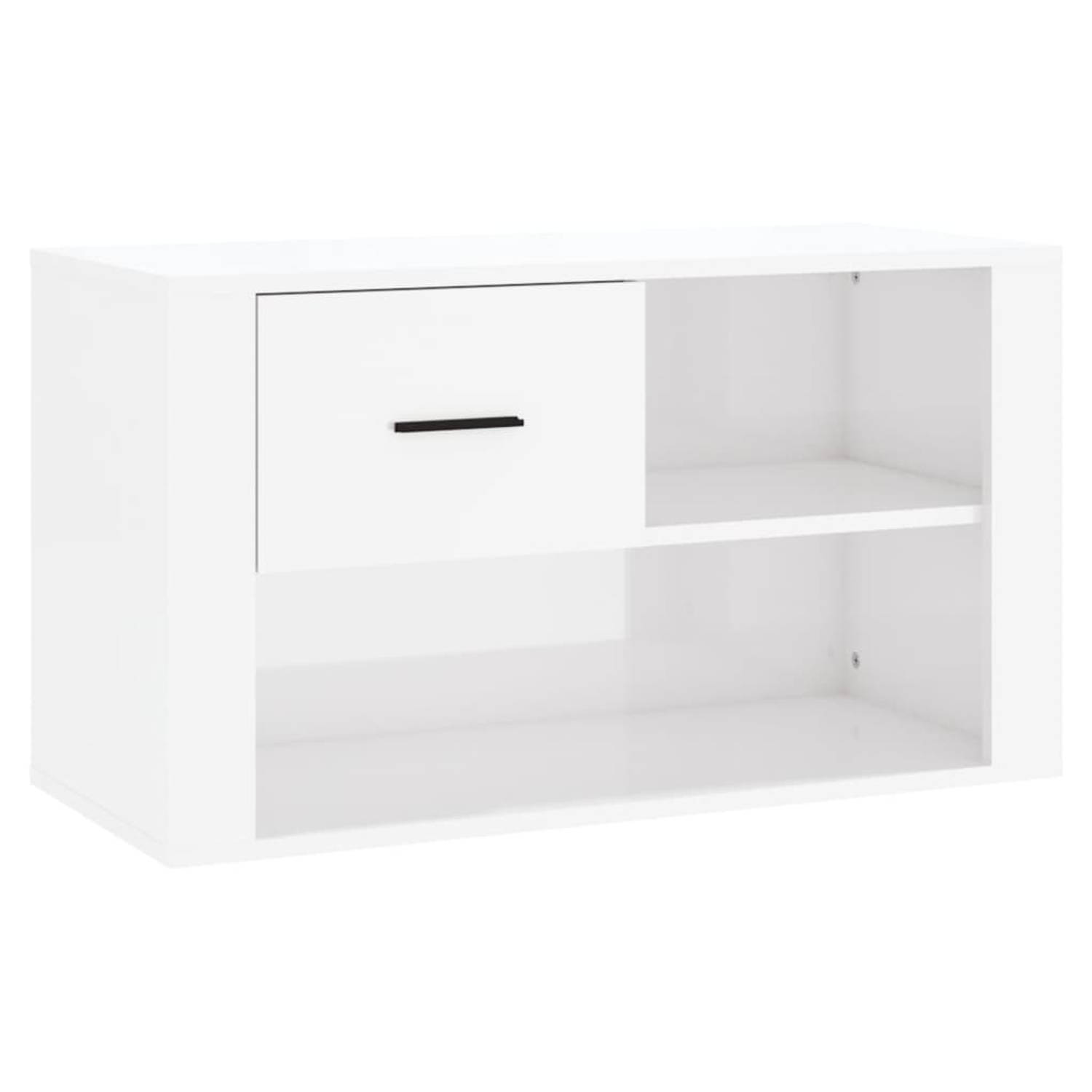 The Living Store Schoenenkast 80x35x45 cm bewerkt hout hoogglans wit - Schoenenkast