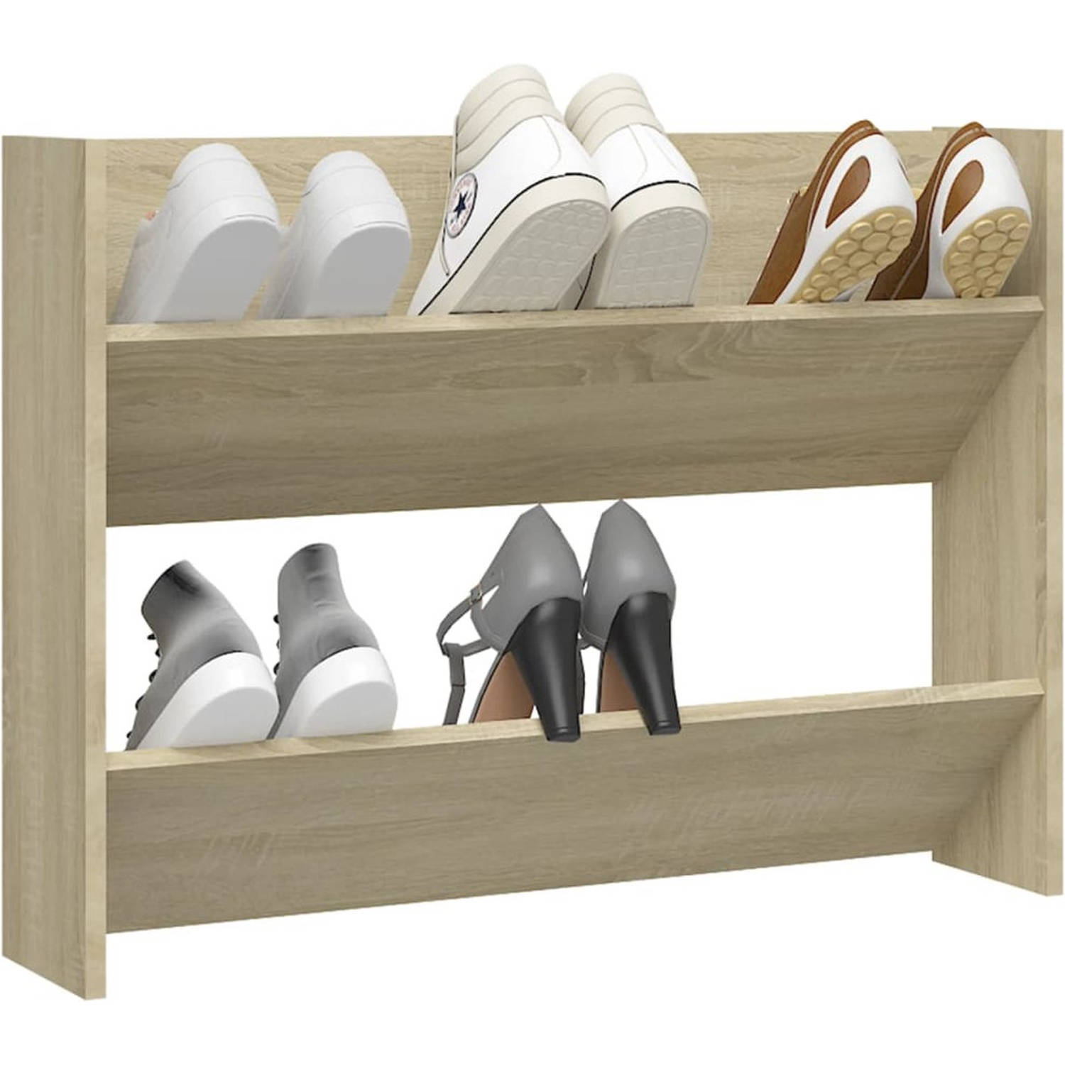 The Living Store Schoenenkast Wandmontage - Sonoma Eiken - 80 x 18 x 60 cm