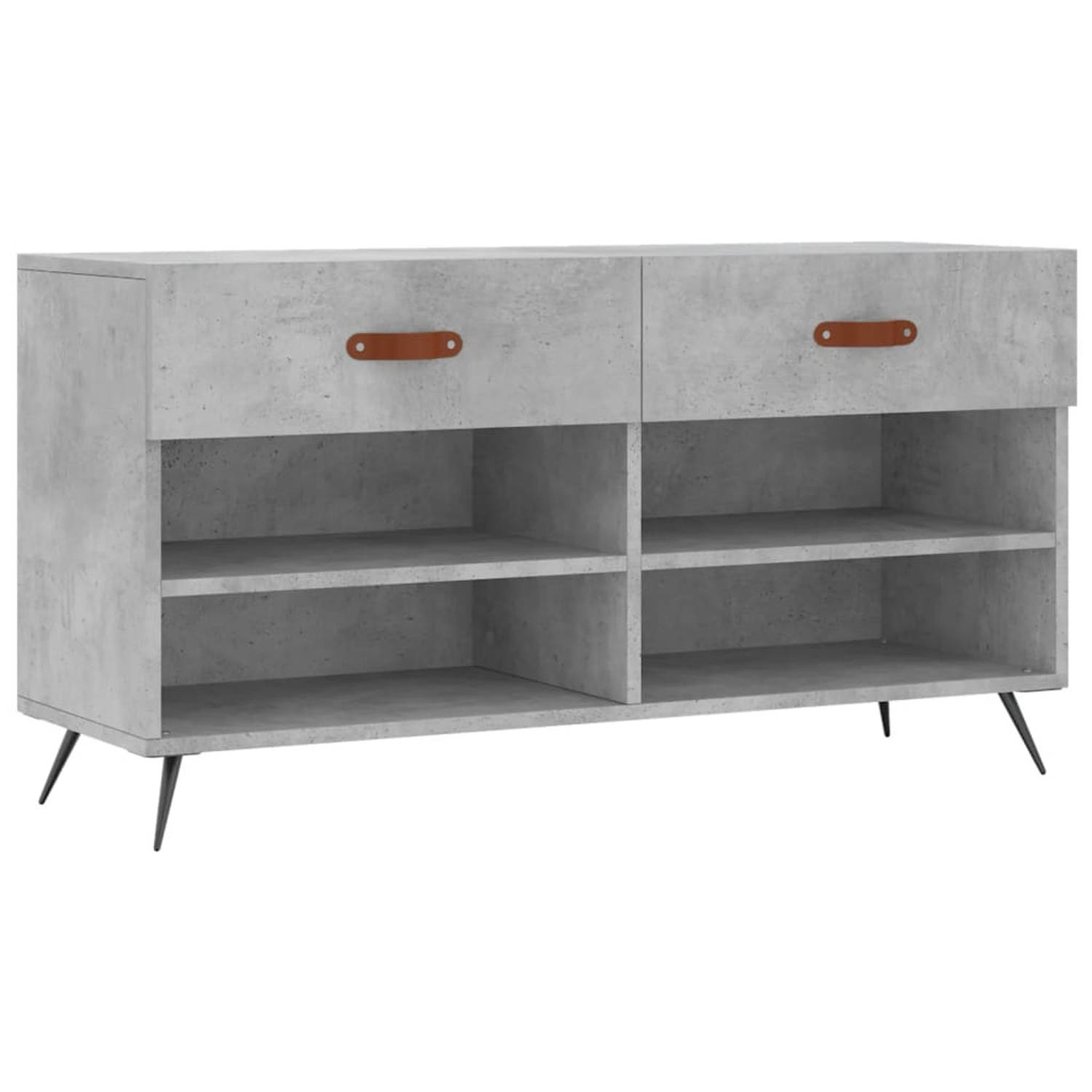 The Living Store Schoenenbank Betongrijs 102 x 35 x 55 cm Duurzaam hout 2 lades en 4 planken