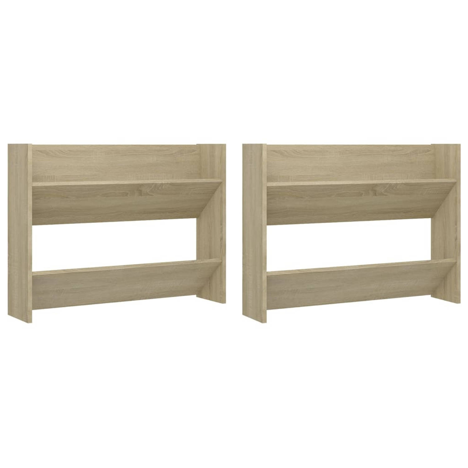 The Living Store Schoenenkast Wandmontage - 80 x 18 x 60 cm - Sonoma eiken - 2 schappen