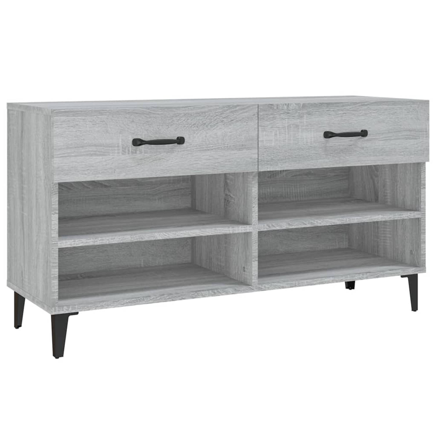 The Living Store Schoenenkast 102x35x55 cm bewerkt hout grijs sonoma eikenkleur - Schoenenkast