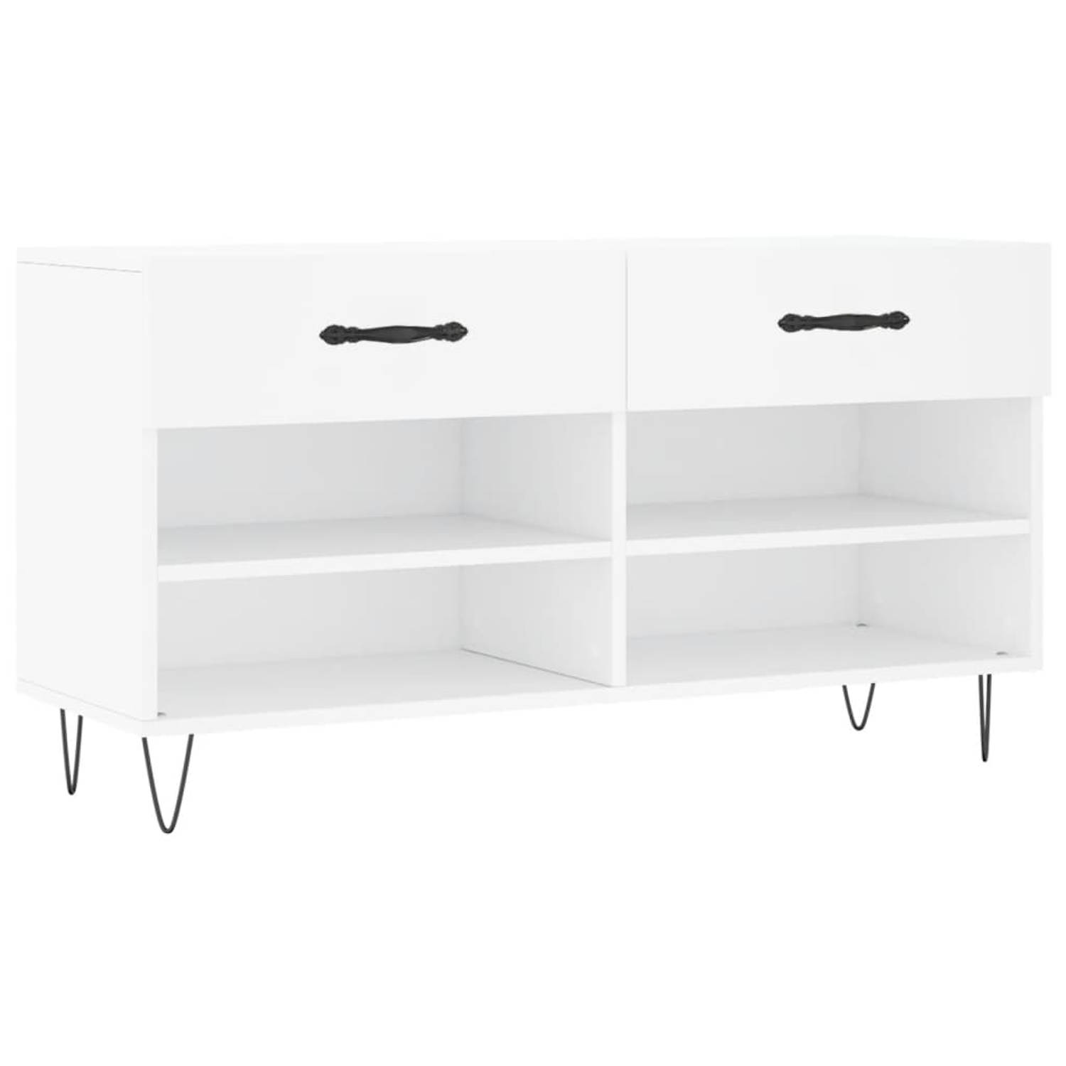 The Living Store Schoenenbank - Wit - 102 x 35 x 55 cm - Bewerkt hout en ijzer