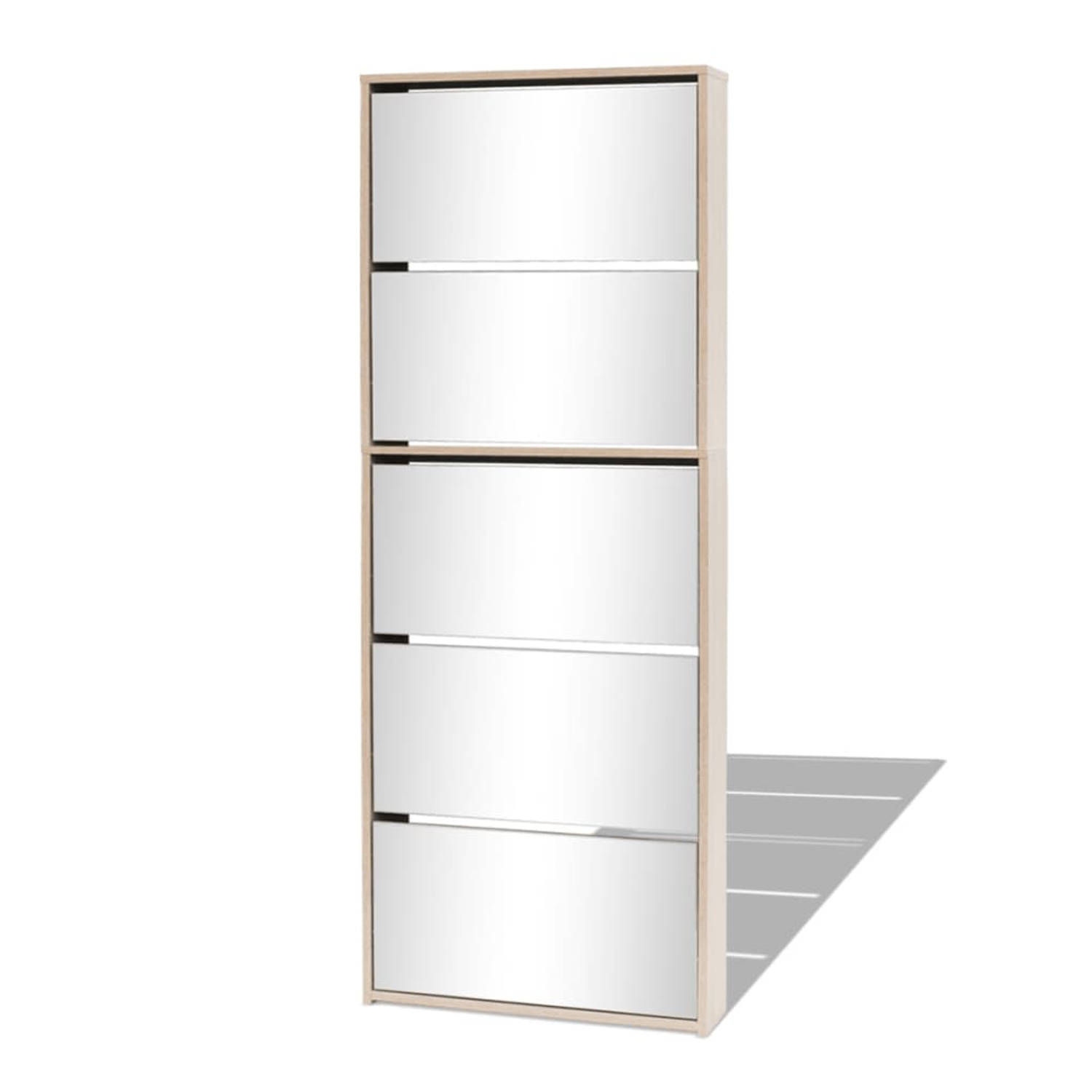 The Living Store Schoenenkast Spiegel Eiken 63 x 17 x 169.5 cm 5 lades