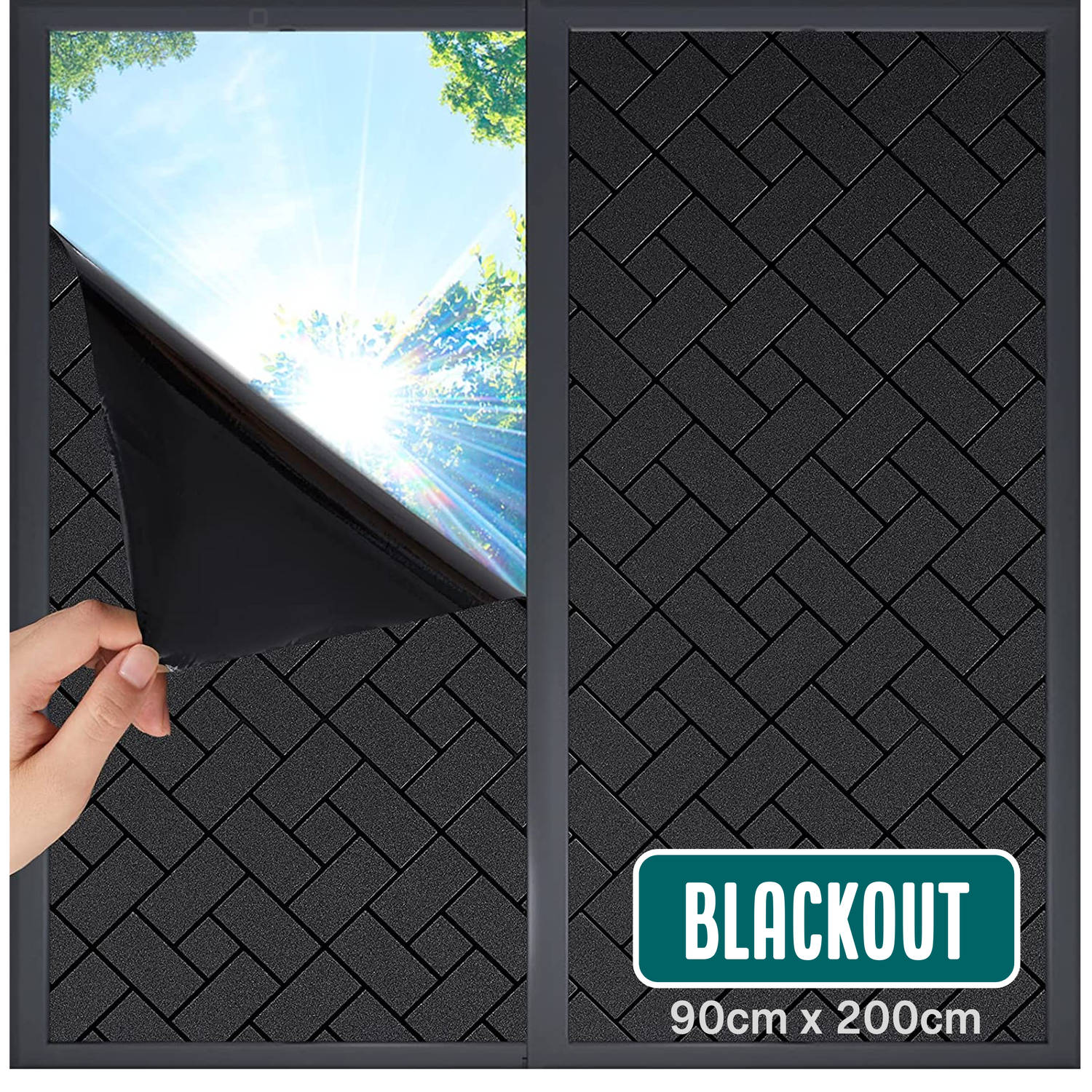 Verduisteringsdoek 90x200cm Raamfolie Verduisterend Anti Inkijk, Isolerend Statisch Blokken-Zwart