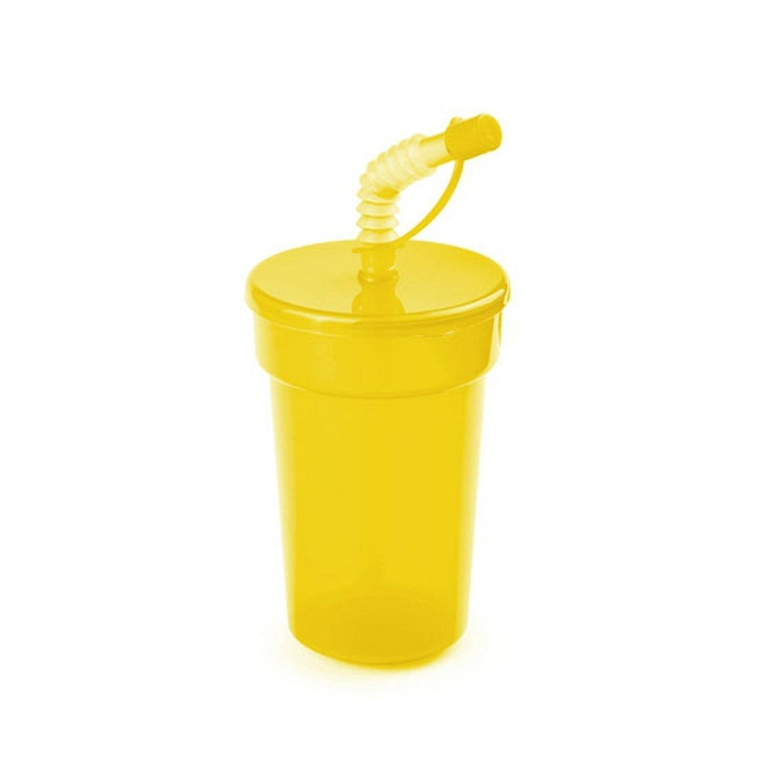 Set van 10x stuks Sportbeker-Limonadebeker met rietje geel 400 ml Drinkbekers