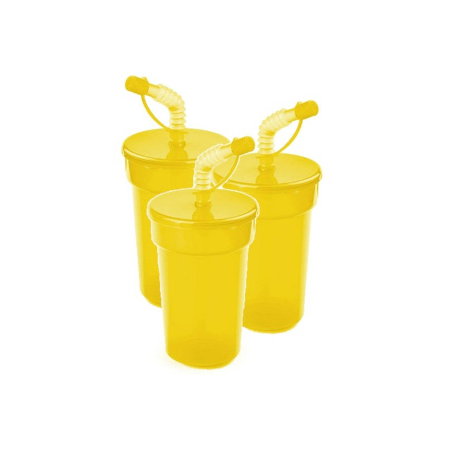 6x stuks sportbeker-Limonadebeker met rietje geel 400 ml Drinkbekers