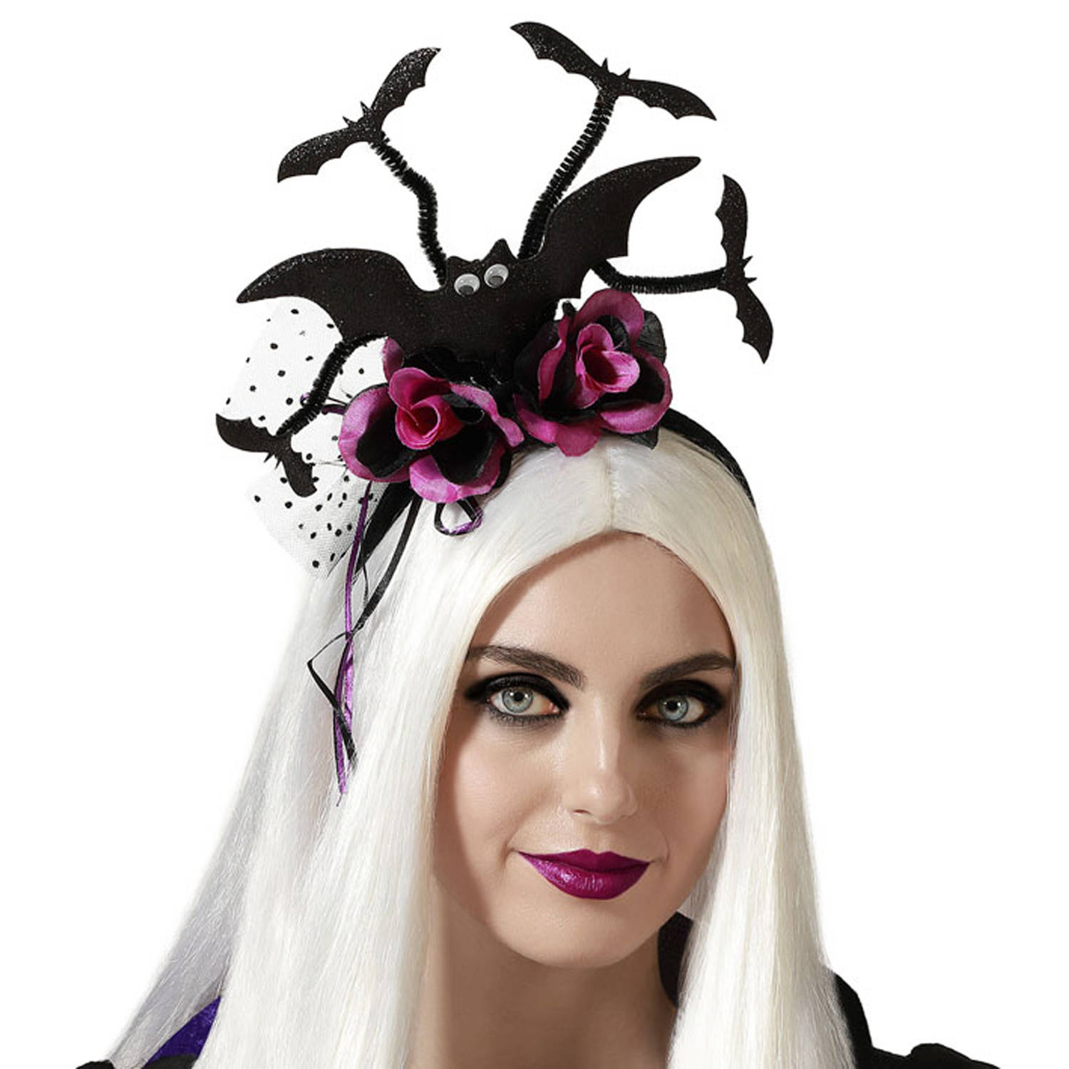 Halloween/horror verkleed diadeem/tiara - vleermuizen en bloemen - kunststof - dames/meisjes