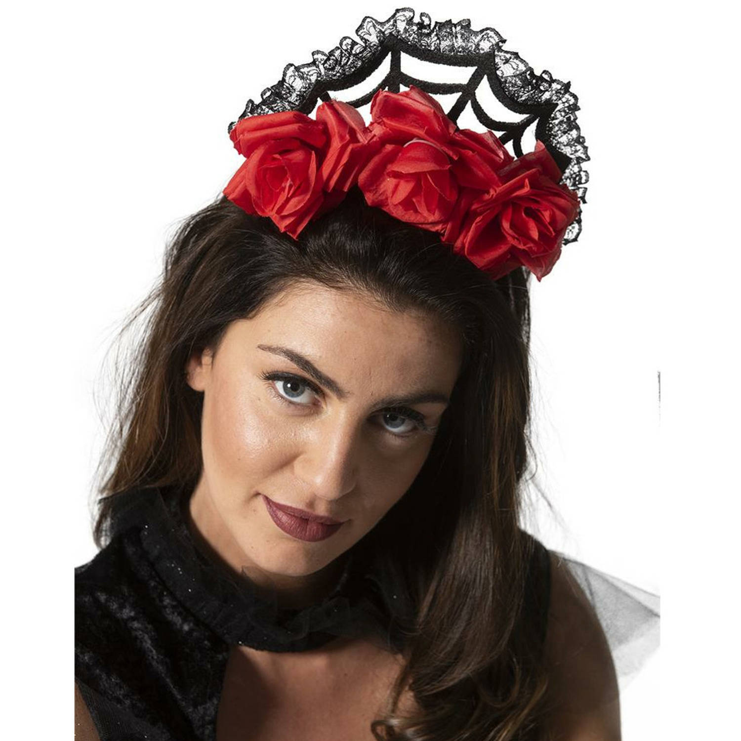 Rozen/bloemen verkleed diadeem/tiara/kroon - zwart - kunststof - volwassenen - Halloween/day of the dead thema
