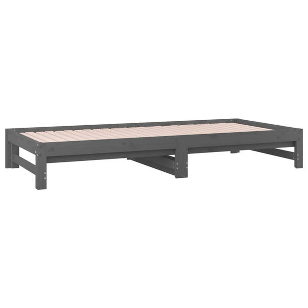 vidaXL Slaapbank uitschuifbaar massief grenenhout grijs 2x(90x200) cm