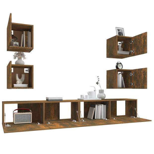 The Living Store TV-meubelset - Gerookt eiken - 2x 100x30x30cm + 4x 30.5x30x30cm