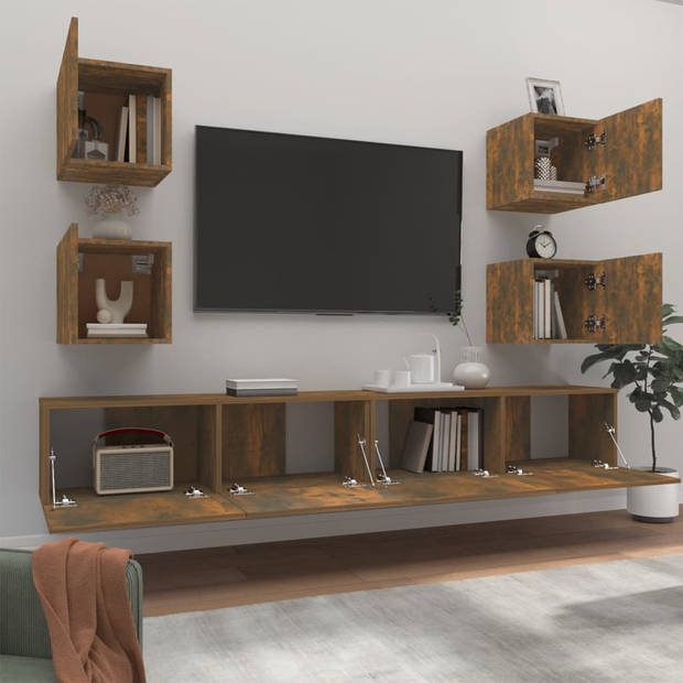 The Living Store TV-meubelset - Gerookt eiken - 2x 100x30x30cm + 4x 30.5x30x30cm