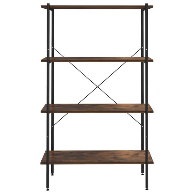 The Living Store Staand Opbergrek - Zwart en Donkerhout - 80x40x130 cm - Stevige Stalen Constructie - 15 mm Dik Hout