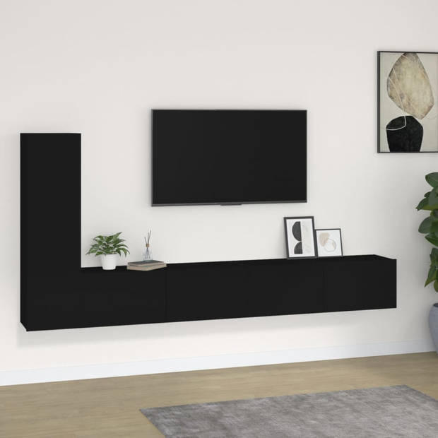 The Living Store Televisiemeubelset - Zwart - 100 x 30 x 30 cm - 30.5 x 30 x 110 cm - Trendy en praktisch