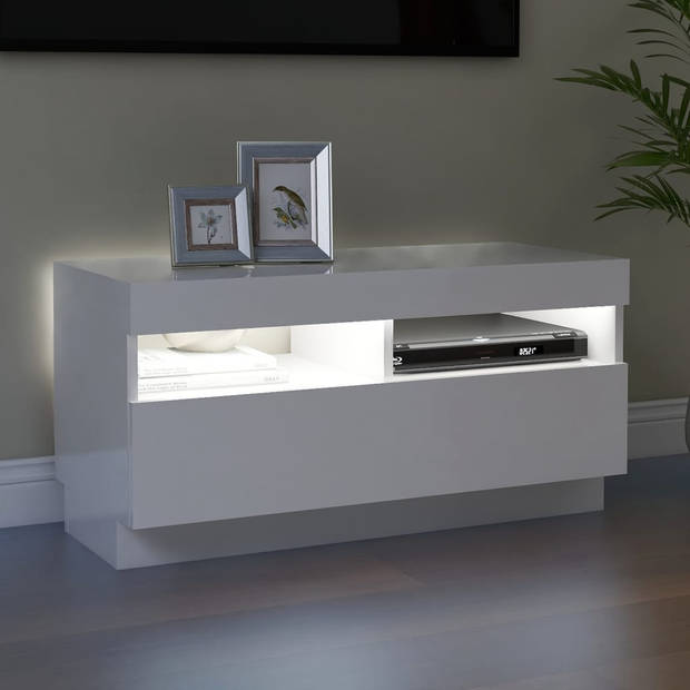 The Living Store TV-meubel - TV-meubel - 80 x 35 x 40 cm - hoogglans wit - Met RGB LED-verlichting
