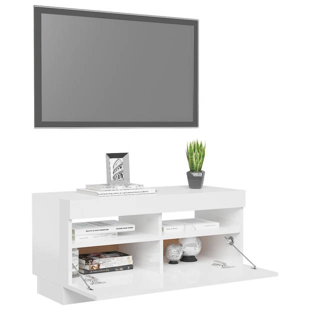 The Living Store TV-meubel - TV-meubel - 80 x 35 x 40 cm - hoogglans wit - Met RGB LED-verlichting