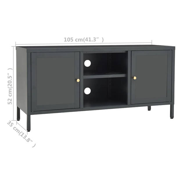 vidaXL Tv-meubel 105x35x52 cm staal en glas antracietkleurig