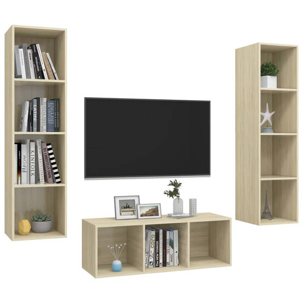 The Living Store televisiewandmeubelset - eiken - 1x 37x37x107 cm - 2x 37x37x142.5 cm