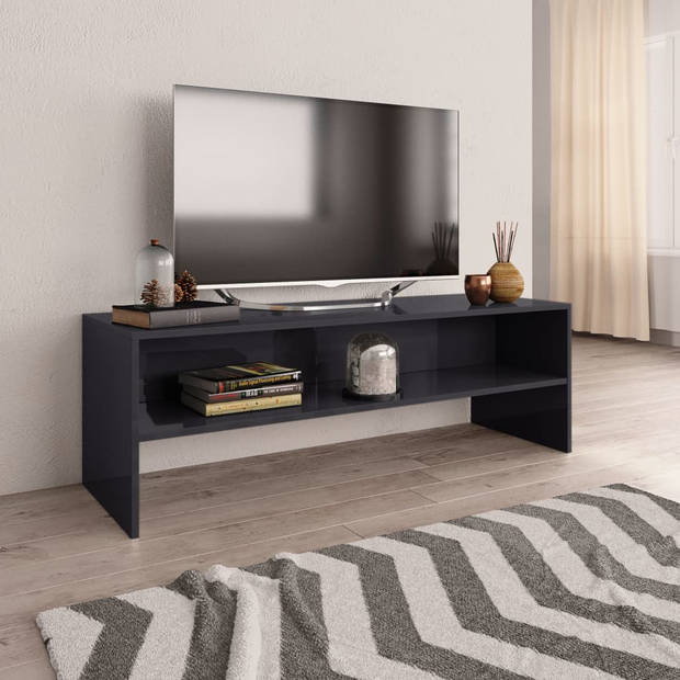 The Living Store Tv-meubel Vintage Stijl - Bewerkt Hout - 120x40x40 cm - Hoogglans Grijs