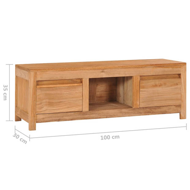 The Living Store Koloniaal TV-meubel - Massief teakhout - 100 x 30 x 35 cm - Lades en vak