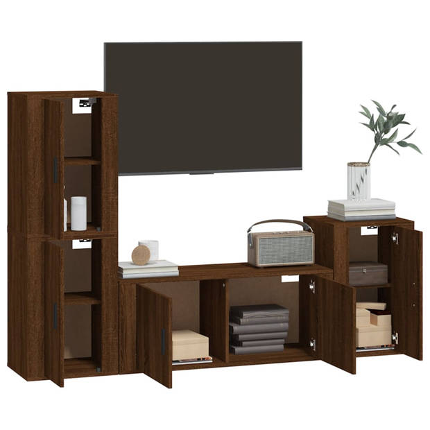 The Living Store Klassieke Televisiekastenset - 100x34.5x40cm - 3x40x34.5x60cm - Bruineiken